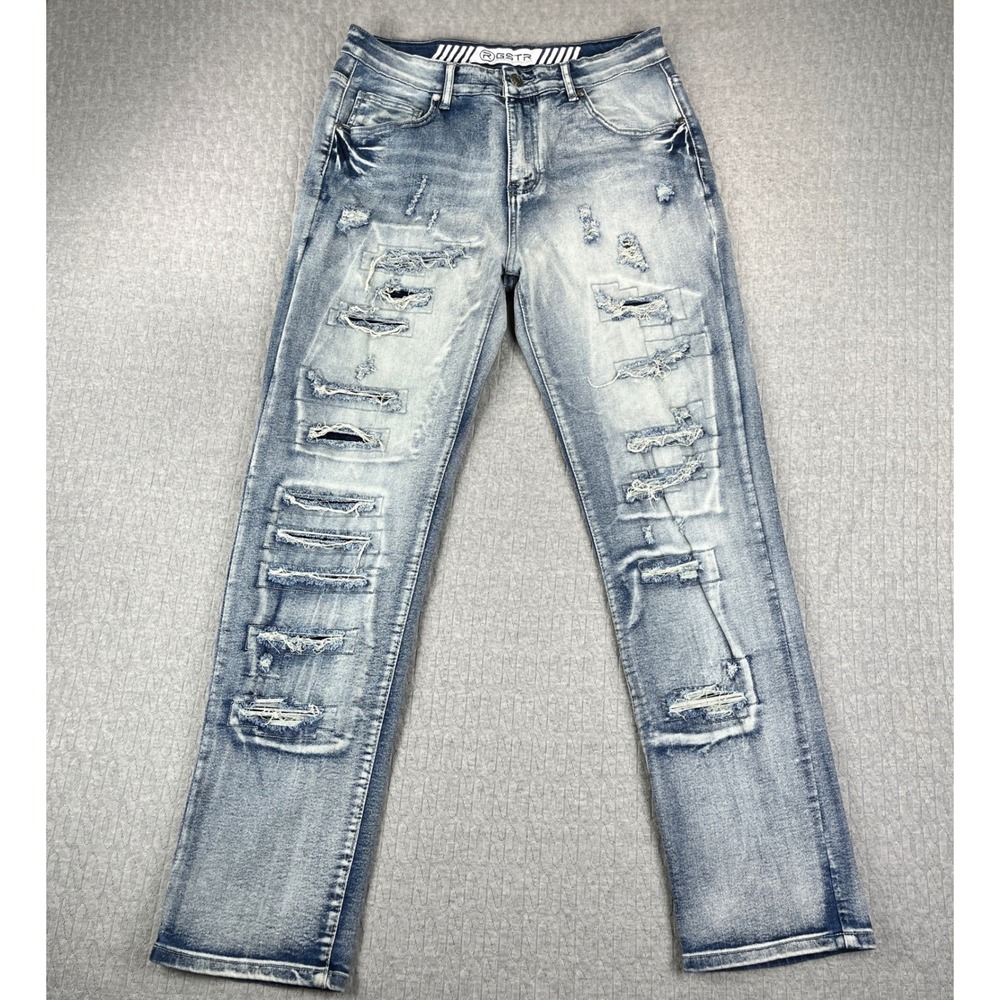 RGSTR Jeans Men 32/31x31 Blue Distressed Ripped Moto Slim Denim Pants G-Star Raw